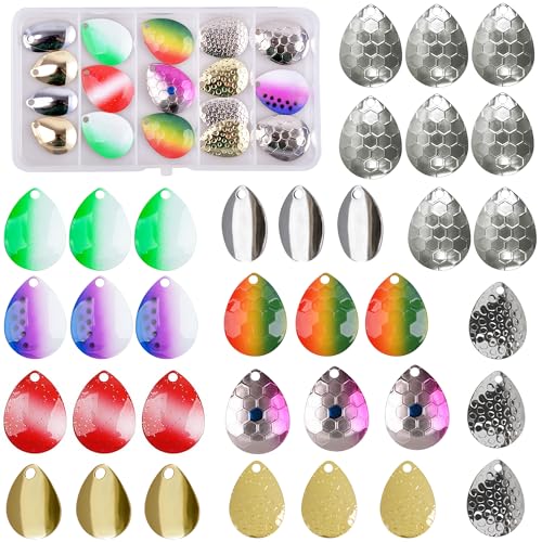 Walleye Rig Making Kit DIY Fishing Lure Spinner Making Kit Supplies Parts Crawler Harness Live Bait Rigs Colorado Blades Pompano Floats Clevis Beads Tackle Fishing - color: 35pcs Blade Spoon