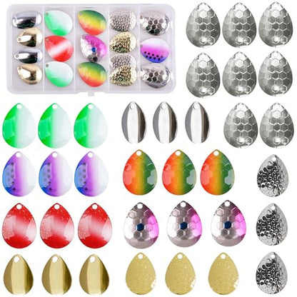 Walleye Rig Making Kit DIY Fishing Lure Spinner Making Kit Supplies Parts Crawler Harness Live Bait Rigs Colorado Blades Pompano Floats Clevis Beads Tackle Fishing - color: 35pcs Blade Spoon