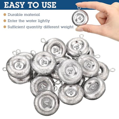 Shimeyao 18 Pieces Disc Sinkers Fishing Weights No Roll Disc Fishing Sinkers Weights for Saltwater Trolling Surf Tackle - size: 4oz