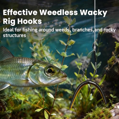 FishTrip 30Pcs Weedless Wacky Rig Hooks for Neko Wacky Rig Worm Lure | V-Shape, Wire Weed Guard, High Carbon Steel Worm Texas Rig Bass Fishing Hooks for Wacky/ Neko/ Texas/ Carolina Rigs 1/0-3/0 - size: 3/0_30pcs