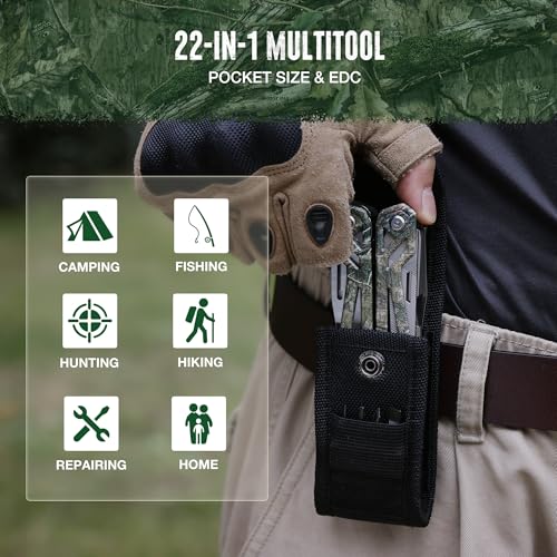 MOSSY OAK Multitool, 22-in-1 Stainless Steel Pliers with Screwdriver Sleeve, Camo Steel Handle, Self-locking Knife with Sheath-Perfect for Outdoor, Survival, Camping, Hiking, Simple Repair - color: 22-in-1, Camo