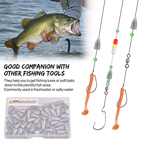 Fishing Weights Sinkers, 50pcs Bullet Fishing Sinkers Worm Weights Slip Sinkers Sliding Fishing Weight for Bass Fishing Pitching and Flipping Texas Rig Saltwater Freshwater Fishing Tackle - style: ‎1/16oz-50pcs
