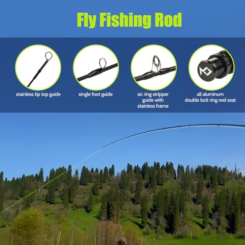Fly Fishing Rod and Reel Combo Starter Kit, Graphite Fly Rod with Cork Handle, Die Cast Aluminum Reel, Fly Box Case & Fishing Flies and Carrying Case and Accessories - style: 3/4wt - 9' - 4 Pc