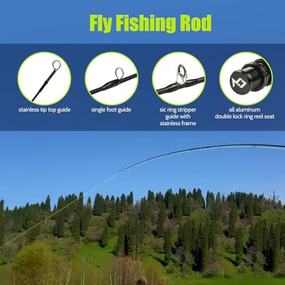 Fly Fishing Rod and Reel Combo Starter Kit, Graphite Fly Rod with Cork Handle, Die Cast Aluminum Reel, Fly Box Case & Fishing Flies and Carrying Case and Accessories - style: 3/4wt - 7' - 4 Pc