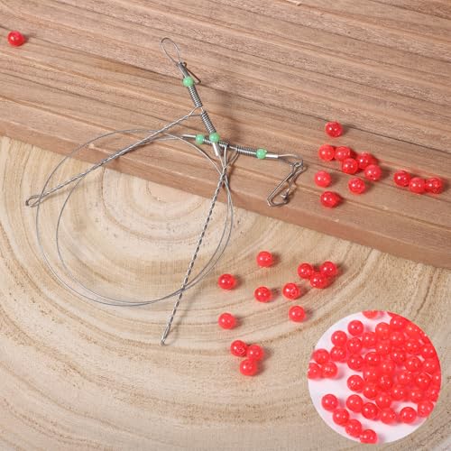 70 Pcs Fishing Beads for Catfish, Bobbers for Fishing Match with Fishing line, 6mm Plastic Luminous Round Soft Bait Egg Lure Rigs Freshwater Saltwater for Fishing Rigs
