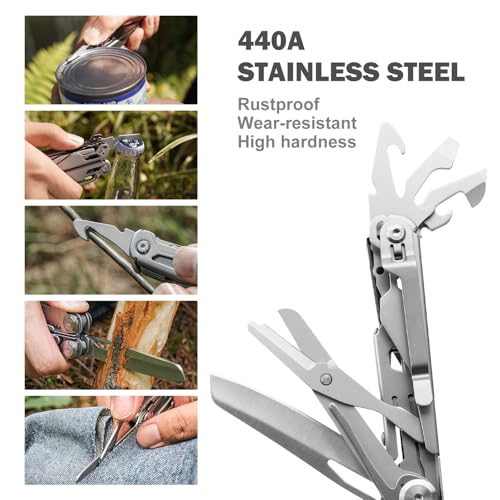 PERWIN Multitool Stainless Steel Multi-Tool Pliers 22-in-1 with Safety Locking, Pocket Knife, Bottle Opener, EDC Equipment With Pocket Clip for Survival, Camping, Hunting and Hiking. - color: Silver, size: 22 in 1