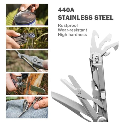 PERWIN Multitool Stainless Steel Multi-Tool Pliers 22-in-1 with Safety Locking, Pocket Knife, Bottle Opener, EDC Equipment With Pocket Clip for Survival, Camping, Hunting and Hiking. - color: Silver, size: 22 in 1