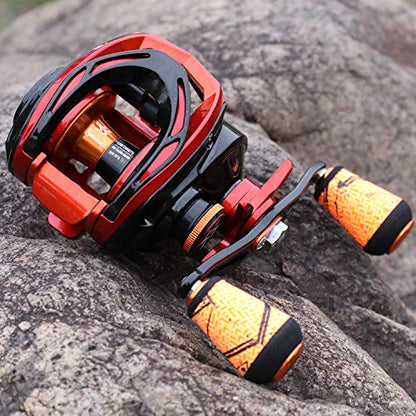 Sougayilang Baitcasting Reels - Colorful Fishing Reel, 8.0:1/7.3:1 Gear Ratios, 9+1 BB, Magnetic Braking System - color: Orange- Left Handed