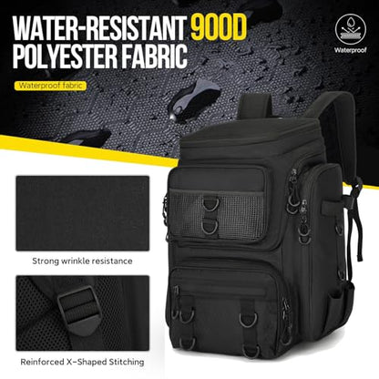 Fishing Backpack with Rod Holder, Durable Waterproof Fishing Bag, 42L Large Capacity Tackle Box Backpack (Black) - color: Black