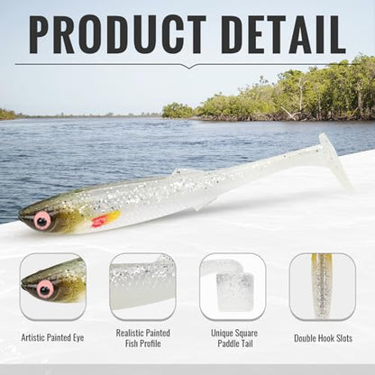 TRUSCEND Shadtale Easy Catch Soft Fishing Lures, Unique Vibration and Action for Various Rigs, Paddle Tail Swimbaits Trailer for Bass, Trout, Crappie, Walleye, Redfish, Saltwater & Freshwater Fishing - color: I3-3.35",0.2oz,10pcs