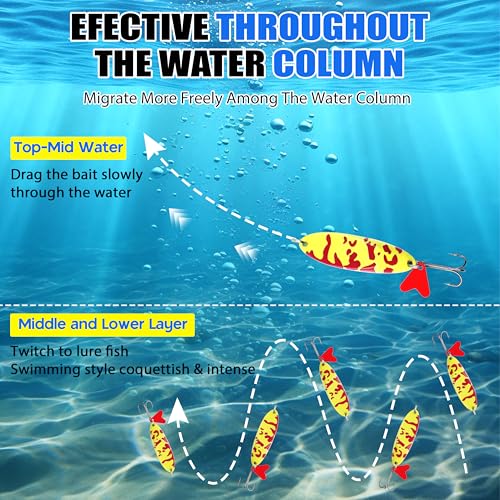 Shaddock Fishing Spoon Lures Kit, 5pcs Metal Spoons Casting Lures Jigging Baits with Sharp Treble Hooks for Bass Trout Pike Walleye Crappie Saltwater Freshwater Fishing with Tackle Box - size: 1/2oz-5pcs