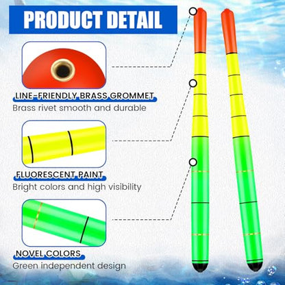 Arrowbash 6 Pcs Fishing Bobbers Floats Weighted Catfish Pole Floats High Visibility Wood Pole Fishing Float for Catfish Pike 7in, 12in - size: 12 Inch