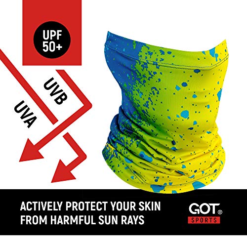 UPF 50+ Fishing Neck Gaiter - UV Face Mask Sun Protection for Men Women | Moisture-Wicking, Quick-Drying, Built-in SPF, UVA/UVB Blocking, Hunting Camo Design, Versatile Headwear - color: Mahi-mahi