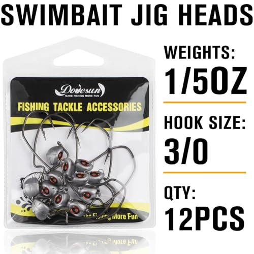 Dovesun Swimbait Jig Head 12PCS Ned Rig Jig Heads Weedless Jig Heads with 3/0 Texas Rig Hooks for Bass Fishing 1/8 1/5 1/4 3/8oz - color: 1/4oz(7g)*12pcs