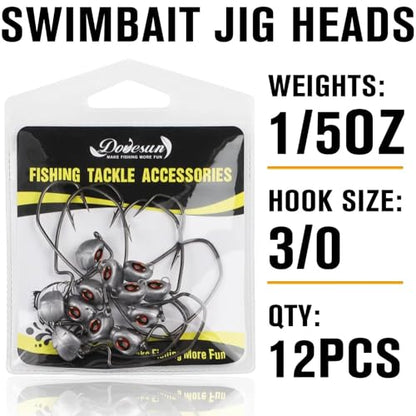 Dovesun Swimbait Jig Head 12PCS Ned Rig Jig Heads Weedless Jig Heads with 3/0 Texas Rig Hooks for Bass Fishing 1/8 1/5 1/4 3/8oz - color: 1/5oz(5g)*12pcs