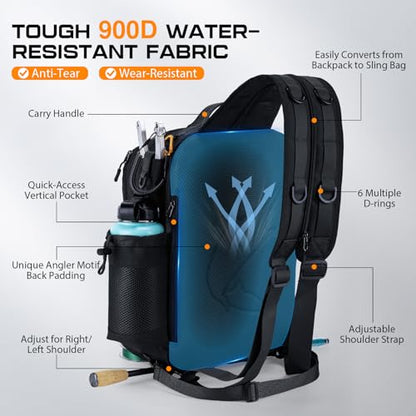 Goture Black Tackle Bag with Trays, Fishing Backpack for Men Professional Fishing Gear Organizer with MOLLE System, Rod Holder - color: Black, style: 900d Water-resistant Oxford Backpack + (3)3600 Trays