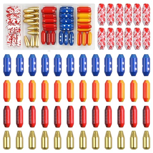 Fishing Spinner Lure Bodies Kit,60PCS Fishing Sinker Weights Brass Painted Spinner Lure Body Brass Beads Bullet Slip Sinker DIY Inline Spinnerbait Making Supplies Parts