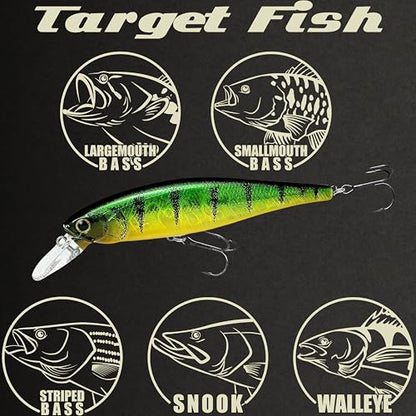 LUCKY CRAFT Pointer 100SP, Jerkbait Side by Side Action Tournament Winning Perfect Wobbling Freshwater Lake Bass Fishing Champion Bait - color: 280 Aurora Green Perch