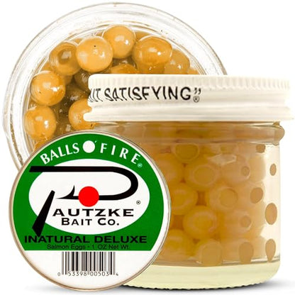 Pautzke Balls O' Fire Salmon Eggs Bait - Real Salmon Eggs for Trout Fishing, Soft Fish Eggs for Salmon Fishing, Can Be Used as Single Egg Salmon Bait or Salmon Egg Sacks - color: Natural Deluxe
