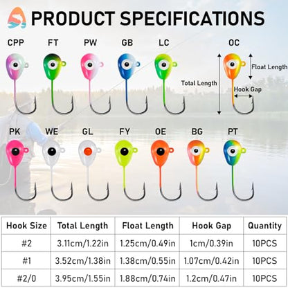 Alwonder 10-Pack Floating Jig Heads Fishing Floats Jigs Lures High-Ball Floater Hook, Surf Fishing Trolling Rockfishing Pompano Rigs Floats for Bass, Walleye, Panfish, Perch, Trout, Redfish - color: (GL) Luminous, size: 2# Hook