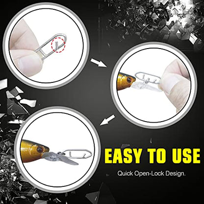 AMYSPORTS High Strength Fishing Snap Saltwater Stainless Connector Snaps Swivels Tackle Steel Power Fishing Clip Lure Quick Change White Nickel - size: Size3 (70lb) 50 pcs