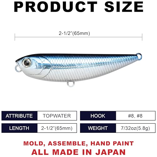 LUCKY CRAFT Sammy 65 Topwater Fishing Lures, 2.5" Floating Freshwater Trout, Smallmouth Bass Lures, Walk-the-Dog Tournament Bait, Bass Fishing Gear and Tackle Box Accessories - color: 052 Aurora Black