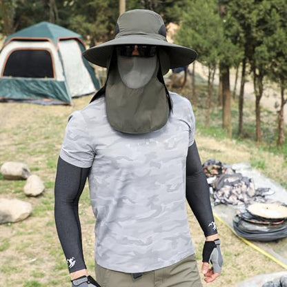 Sun Hat Unisex Face Coverage Shield Neck Flap Cap Garden Lawn Work Sports Hiking Fishing Hats - color: Army Green and Black Mesh