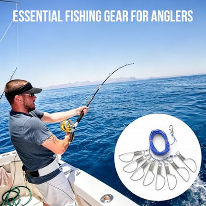 Skrfren Fish Stringer 16.4 ft Fishing Stringer for Caught Fish, Fishs Holder Rope with 8 Rotating Snap Lock and Ground Anchor for Trout Bass Salmon Walleye