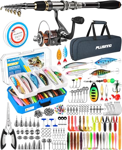 PLUSINNO Fishing Rod, Telescopic Fishing Rod and Reel Combo, Collapsible Travel Fishing Pole Rod Starter Kit, Carbon Fiber Fishing Rods and 12 +1 Bearings Stainless Steel, Fishing Gifts for Men Adults - color: Full Kit with Fishing Tackle Box, size: 1.8m