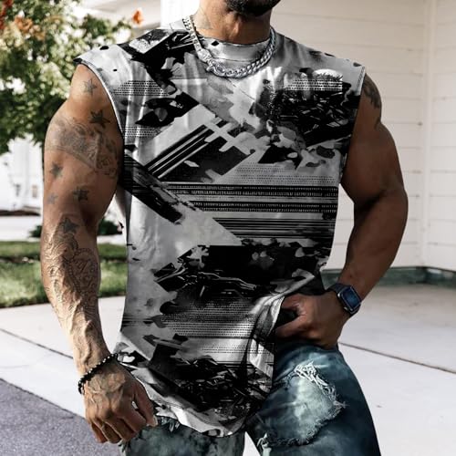 Classic Camo Mens Workout Tank Top Gym Muscle Tank Bodybuilding Stringer Tank Sleeveless Shirt Summer - color: Black White, size: Small