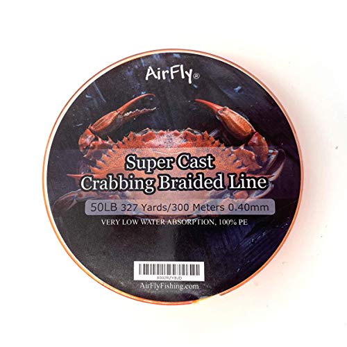 AirFly Super Cast Crabbing Braided Line - 50LB, 328 Yards (300M), Orange - High Strength, Low Memory, Saltwater Fishing Line for Fishing, Crab Trap, Snare