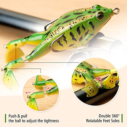 Topwater Frog Lure Bass Trout Fishing Lures Kit Set Realistic Prop Frog Soft Swimbait Floating Bait with Weedless Hooks for Freshwater Saltwater - color: 3-2