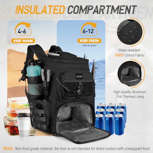 Goture Fishing Backpack, 900D Water-Resistant Tackle Bag with Rod Holders, Insulated Cooler Compartment, 55L Large Capacity Fishing Gear Storage for Saltwater&Freshwater Camping Hiking,Gifts for Men - color: A2:black(without Tackle Boxes)