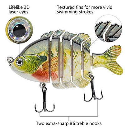 BASSDASH SwimPanfish Multi Jointed Panfish Bluegill Swimbaits Hard Topwater Bass Lures Fishing Lure Crank Saltwater 3.5in/0.85oz - color: Bluegill