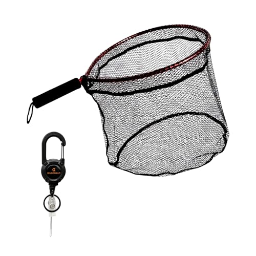 BasicGear Ultra-Light Aluminum Landing Net – Soft Mesh, Lightweight Frame, EVA Floating Non-Slip Grip, Anti-Loss Rope & Carabiner Clip, for Flying Fishing and Kayak Fishing