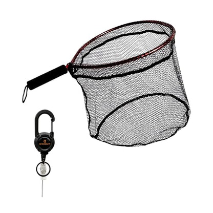 BasicGear Ultra-Light Aluminum Landing Net – Soft Mesh, Lightweight Frame, EVA Floating Non-Slip Grip, Anti-Loss Rope & Carabiner Clip, for Flying Fishing and Kayak Fishing