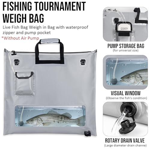 THKFISH Fish Tournament Weigh in Bag for Bass Fishing with Leakproof Zipper | Heavy Duty Live Fish Bags for Caught Fish with Waterproof Zipper and Mesh Liner,Puncture Resistant - color: Silver-25×23in