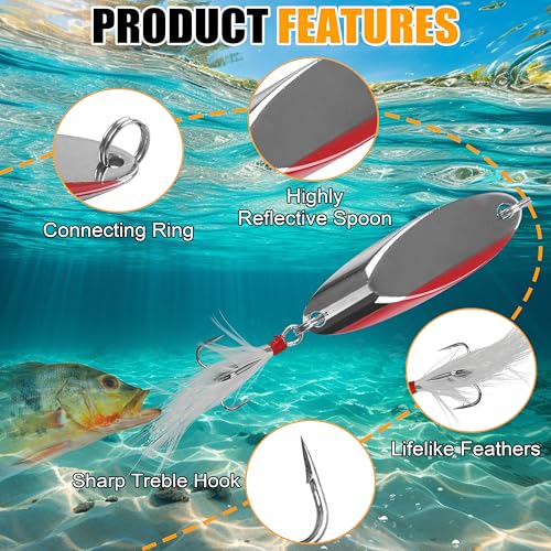 Fishing Spoons Lures Set,5pcs Hard Metal Casting Jigging Spoon Baits with Sharp Treble Hooks Jig Spoons Lure for Saltwater Freshwater Bass Trout Salmon Crappie Walleye Pike - size: 3/4oz(21g)_5pcs