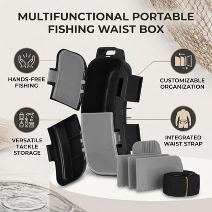 VBESTLIFE Fishing Tackle Box Waist Pack, Plastic Fishing Waist Box with Removable Dividers and Belt for Shore Wading Bait Hook Lure Storage Organization