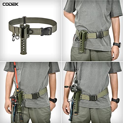 CODEK Fishing Waist Belt Rod Holder - Adjustable Wading Belt With Portable Pole Inserter for Spinning, Casting Reel, Surf, Kayak, Fly Fishing Gear Accessories - Wader Strap - style: Green