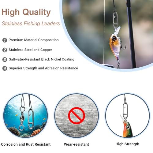 QISHUO Stainless Steel Fishing Leaders Strength Rigs Saltwater Fishing Leader Heavy Snap Lure Wire Leaders Line Black Nickel - size: Size #4 (11.8in-50lb) 30pcs