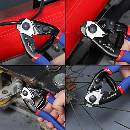 WORKPRO Cable Cutter, 7-1/2 Inch Heavy Duty Wire Rope Cutter | CR-V Steel Wire Cable with Safety Lock, Non-Slip Handle For Hard Wire Ropes, Steel Wires And Aircraft Cables