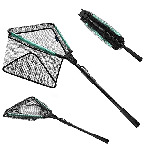 KOMCLUB 70.8in Floating Landing Net, Collapsible Telescoping Fishing Net‌ | Rubber Coated Handle for Easy Catch & Release, Kid-Friendly, Fits Saltwater & Freshwater Use, Black