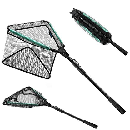 KOMCLUB 70.8in Floating Landing Net, Collapsible Telescoping Fishing Net‌ | Rubber Coated Handle for Easy Catch & Release, Kid-Friendly, Fits Saltwater & Freshwater Use, Black
