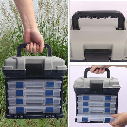 Fishing Tackle Box, 4 Layers Fishing Box, Tackle Boxes, Quick-Access Top Storage with Lid for Fishing Gear and Accessories,（Grey）by KUKLIPJIM - color: Grey