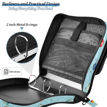 Fishing Lures Blue 3 Ring Zipper Binder with Strap 1.5 inch 500 Sheet Capacity File Folder Storage Organizer