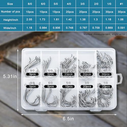 150PCS Circle Hooks, Strong High Carbon Steel Fresh and Saltwater Fishing Hooks, Variety of Different Sizes Circle Hook - Size:#1 1/0 2/0 3/0 4/0 5/0 6/0 8/0