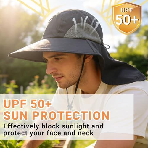 NPQQUAN Sun Hats for Men Women with Neck Flap UPF 50+ UV Protection Wide Brim Bucket Hat Safari Hiking Fishing Hats - color: (Black)