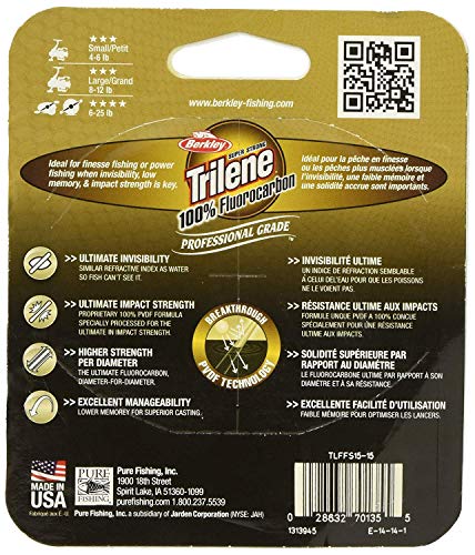 Berkley Trilene® 100% Fluorocarbon, Clear, 6lb | 2.7kg, 2000yd | 1828m Fishing Line, Suitable for Freshwater Environments