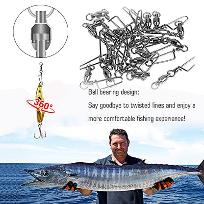AMYSPORTS Saltwater Connector Fishing Snap Swivel High Strength Snaps Swivel Freshwater Ball Bearing Fishing Swivels Stainless Steel Corrosion Resistant Black Nickel - size: Size 6+6 (180lb) 25 pcs